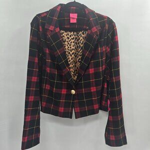 Betsey Johnson X Torrid Black Red Plaid Animal Print Bolero Blazer Size 4/4x/26